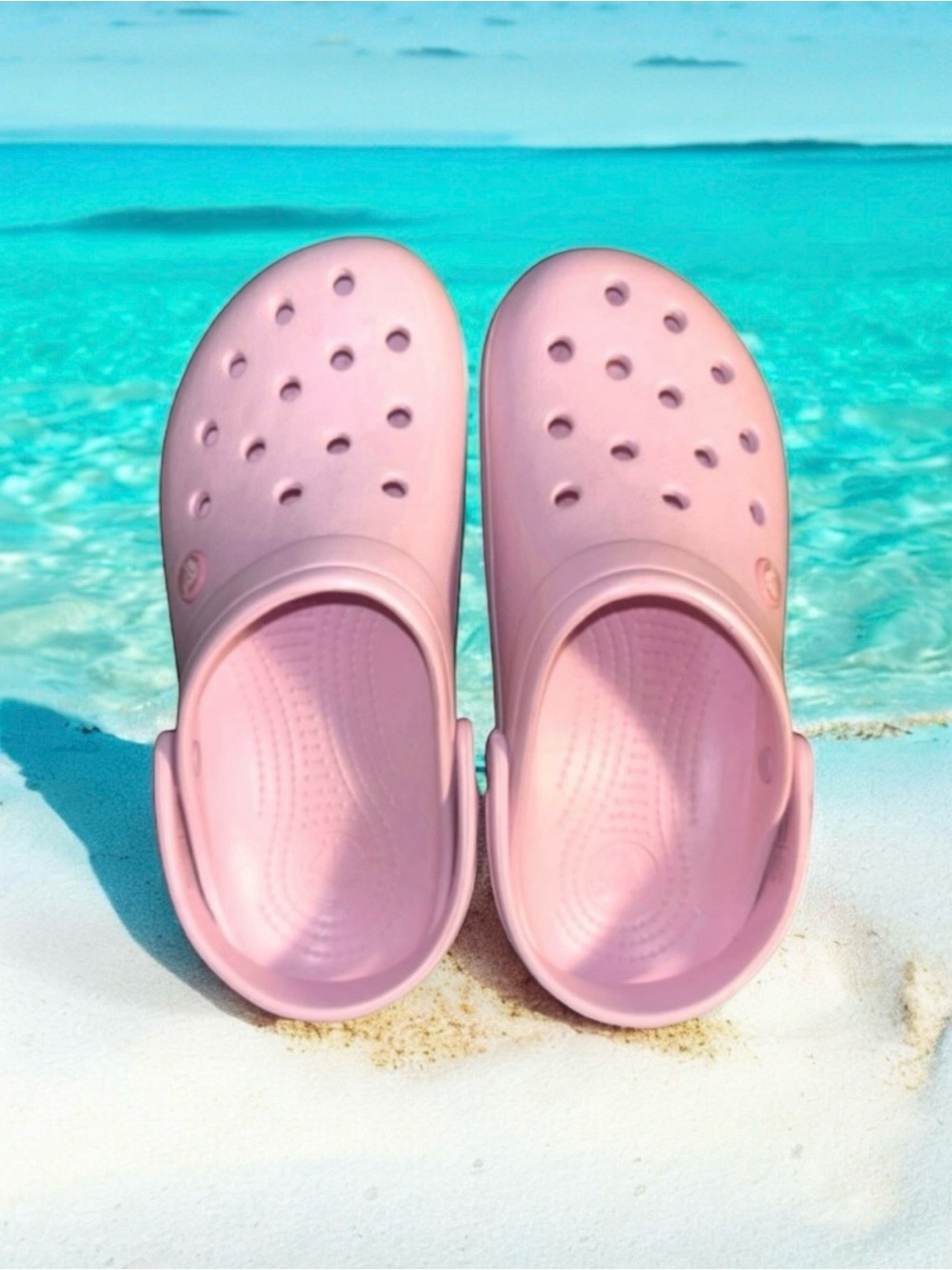 🆕💗Crocs Crocband Clogs Comfort Slip On Pink White Stripe • Size J6 • NWOT